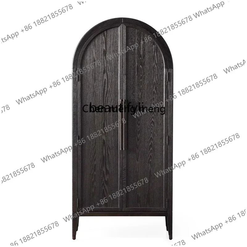zS173z54American retro black arched wardrobe, storage cabinet, living room entrance decoration, wardrobe