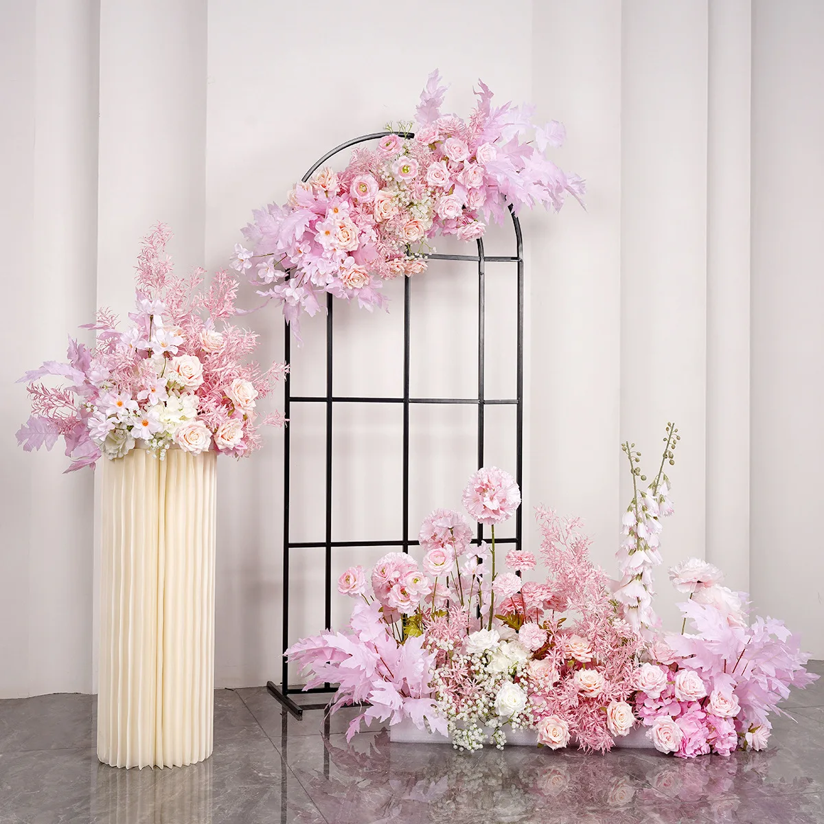 

New pink set of three wedding flowers floor flowers hanging simulation flower arrangement wedding table curb set