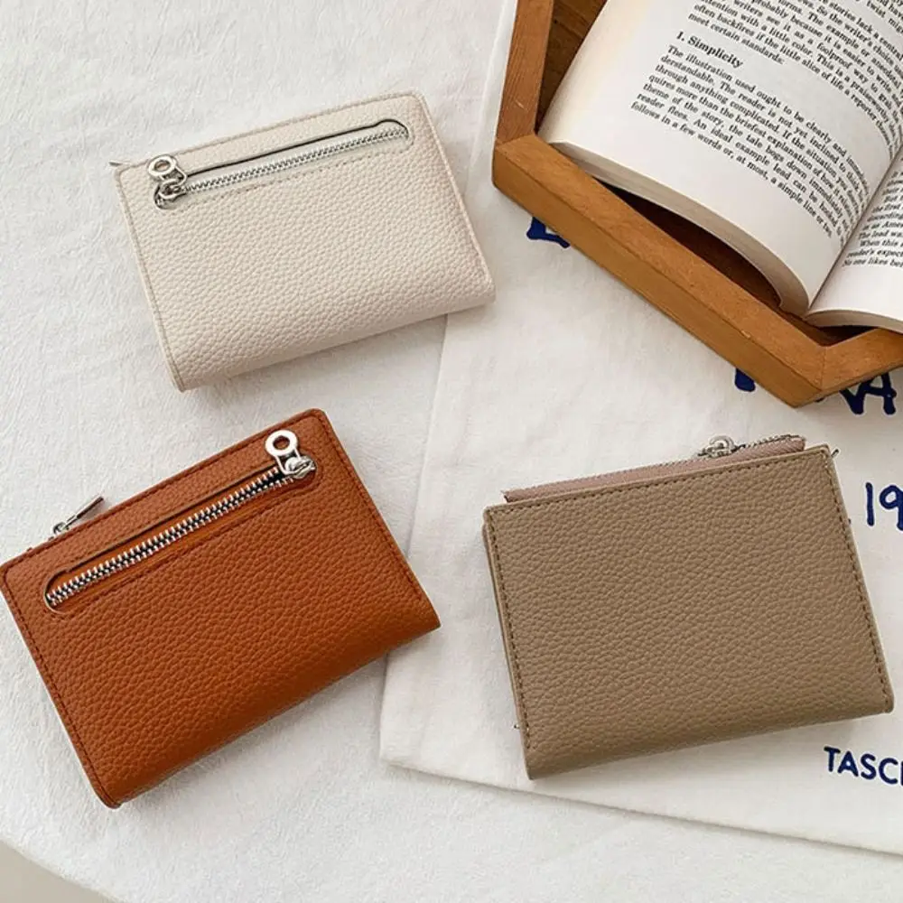 

Простой короткий кошелек из искусственной кожи на молнии, однотонная сумка для денег, женский держатель для карт с несколькими слотами