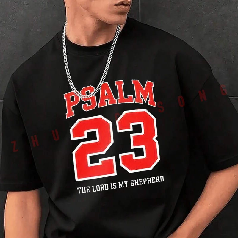 

Motorcycle Psalm 23 Printed T-Shirt Men Hip Hop Streetwear Unisex Casual Fashionable Short Sleeve Tops