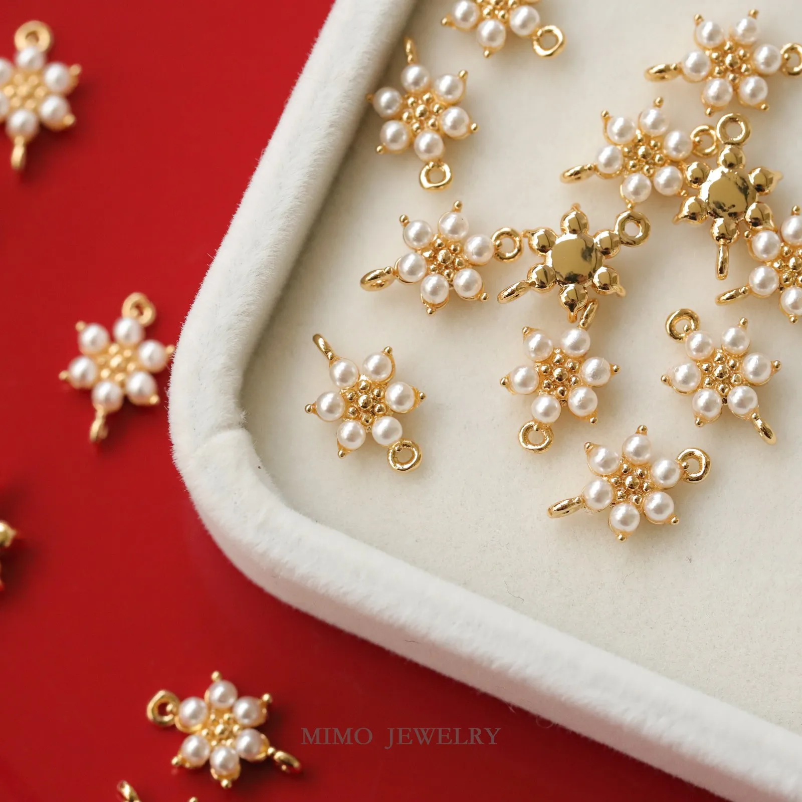 Mini Imitation Pearl Snowflake Charms Pendant Supplies DIY Hand Brass Gold Plated Accessories