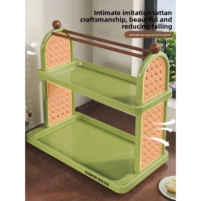 

Retro Style Rattan Cup Storage Rack Multilayer Drain Stand for Coffee Tea Cups Home Organizer