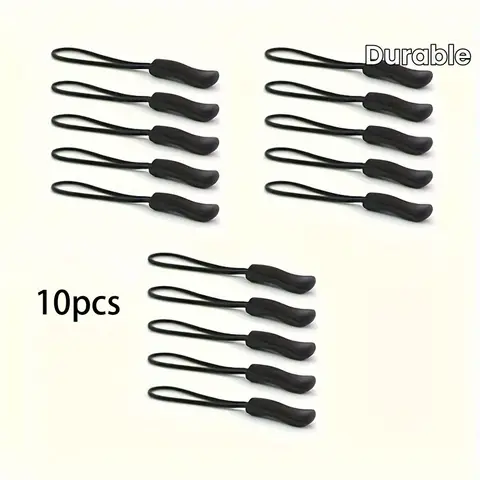 10PCS Black PVC Zipper Puller, Design Easy Install Pull Cord Replacement for Bags Backpacks Luggage Clothes Suitcase Repair​