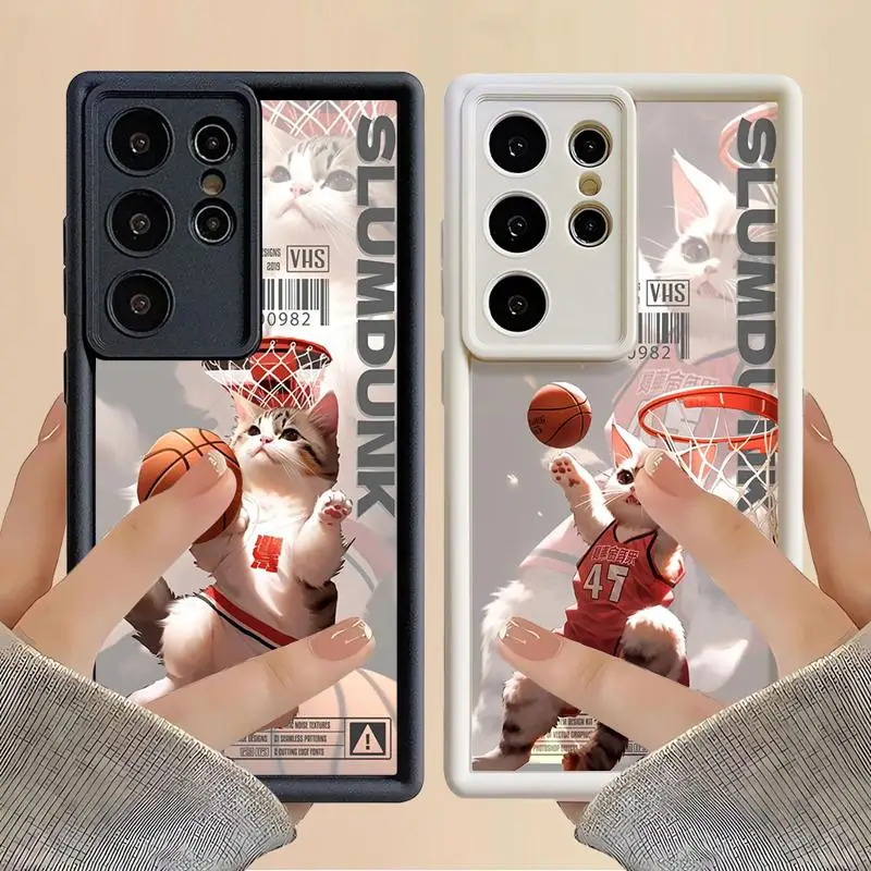 phone case for Samsung Galaxy S24 S22 S21 Ultra A13 cases S20 FE S23 S24plus S21fe 12C fundas Cover Basketball Funny Fashion Cat