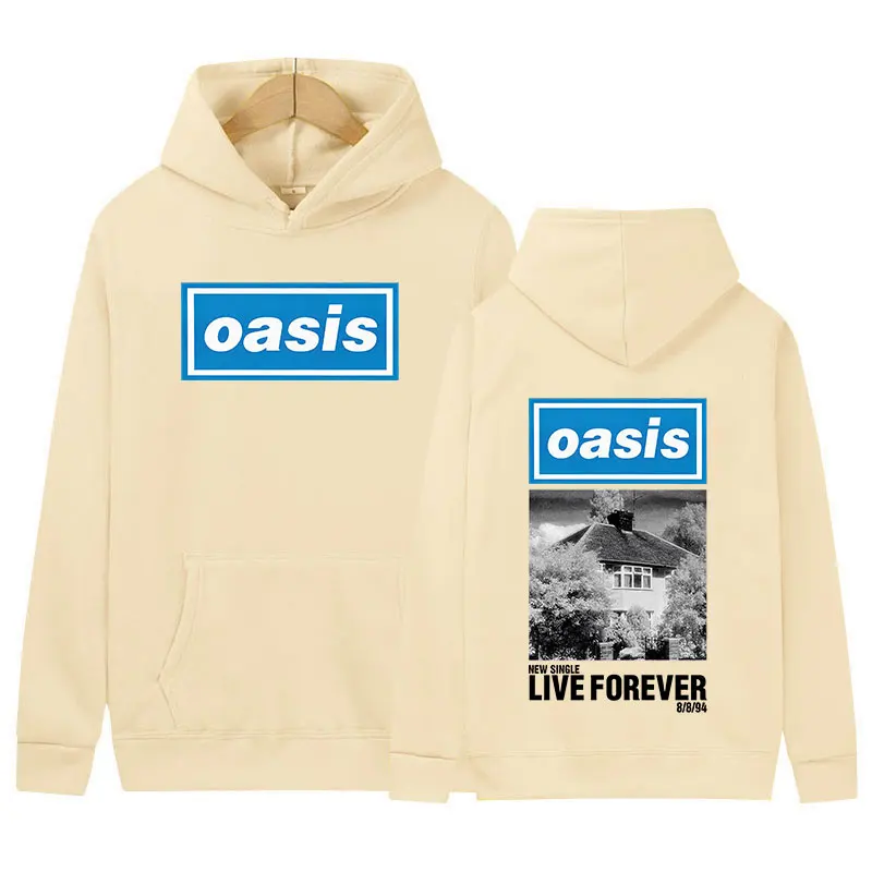 O-Oasis Live Forever Tour 2024 Hoodie British Band Hip Hop Album Pullover Sweatshirt Men Women Retro Oversized Hooded Streetwear