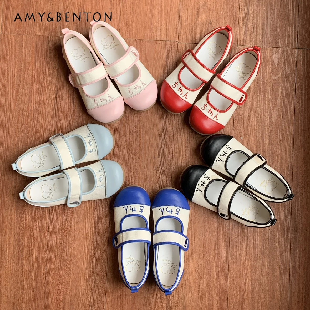 

2025 Spring and Autumn New Pink Blue Rabbit Embroidered Flat Leather Shoes Japanese Lolita Round Toe Burgundy Mary Jane Shoes