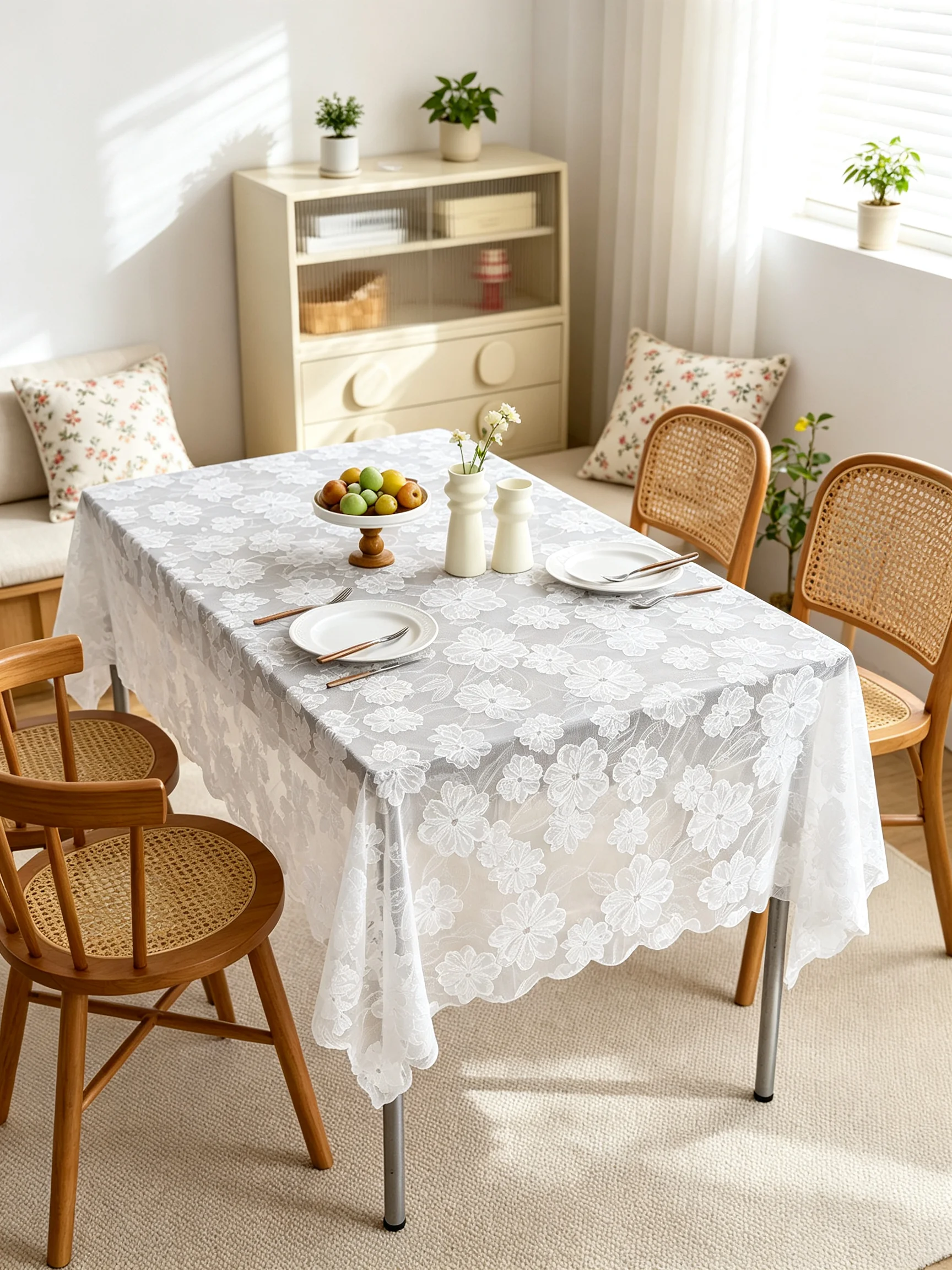 1Pcs Lace Table Cover | Lace Fabric, White Underside | Easy‑Clean, Washable | Kitchen Home Décor |Rectangular Dinner Table Cover