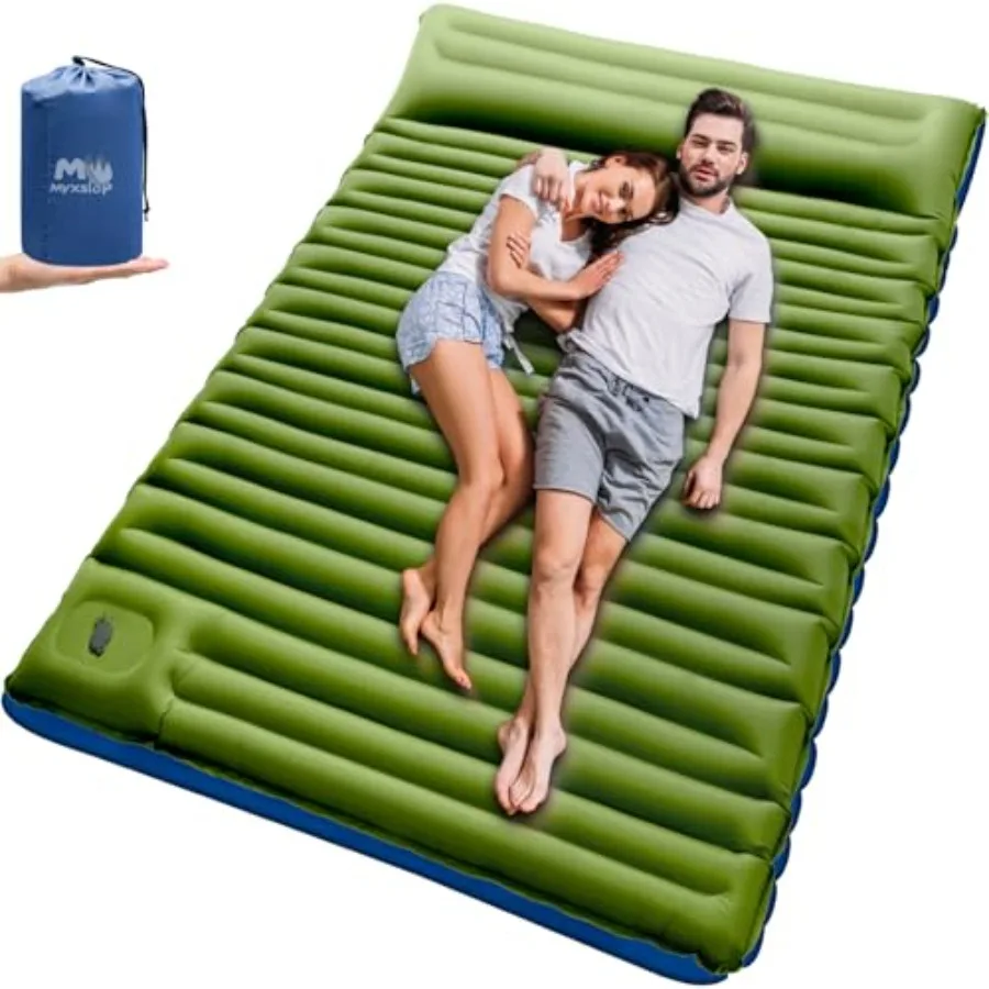 

Double Sleeping Pad for Camping 6" Extra-Thick 2 Person Camping Sleeping Pad with Pillow Built-in Foot Pump Inflatable Sleeping
