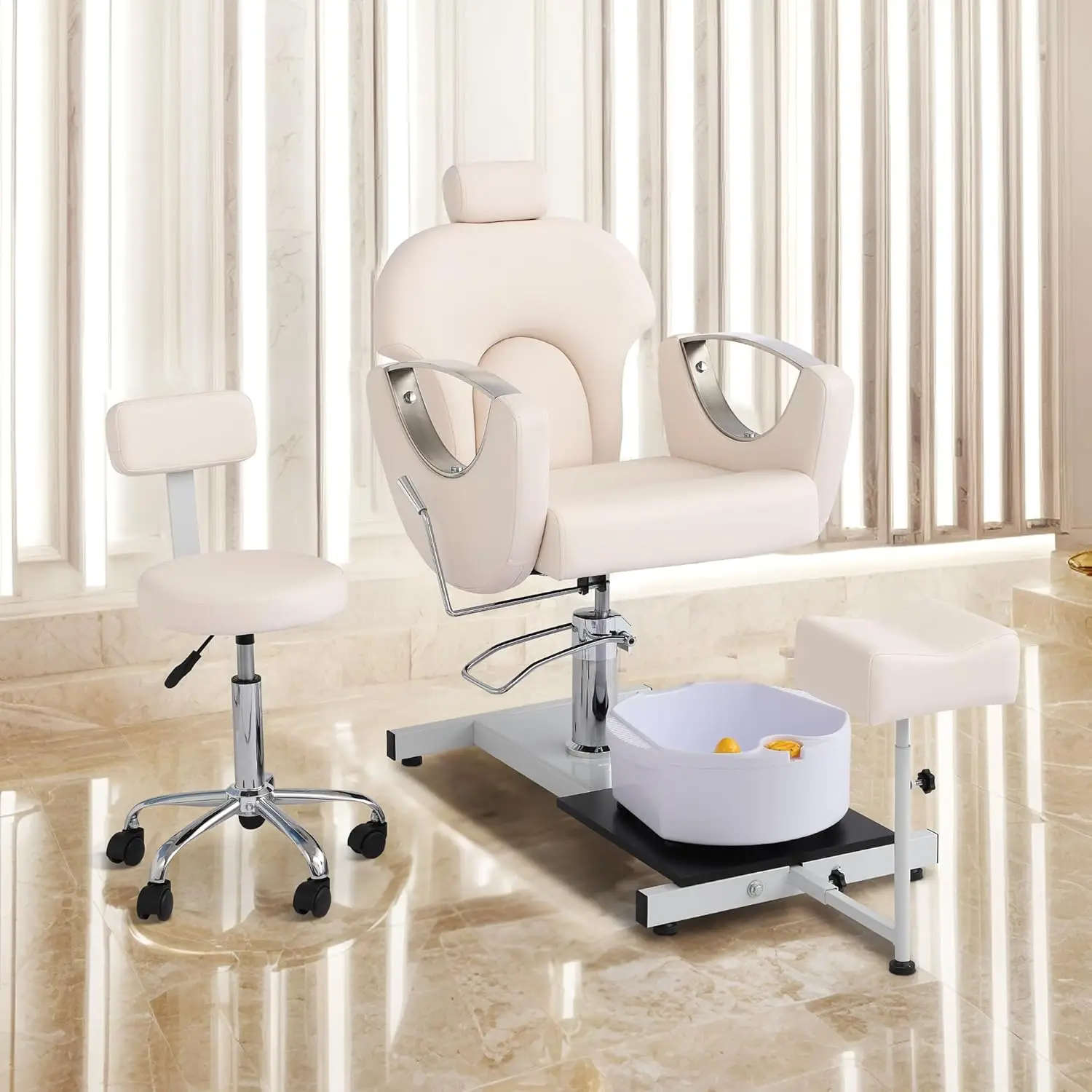 Pedicure Station No Plumbing, Hydraulic Pedicure Chair for Nail Tech, Height Adjustable Reclining Pedicure Station Unit