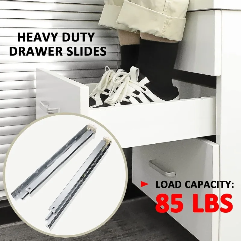 Bottom-mount drawer slides, automatic soft-close Full-extension drawer slide mounting brackets Screws included