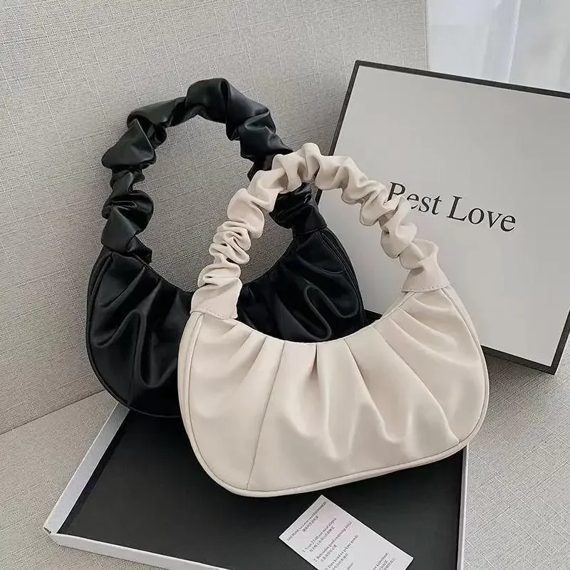 

2024 Summer Pleated Handlebags for Women PU Cloud Bags Leisure Armpit Bag Shopping Shoulder Bags Dumpling Handbag Female Purse