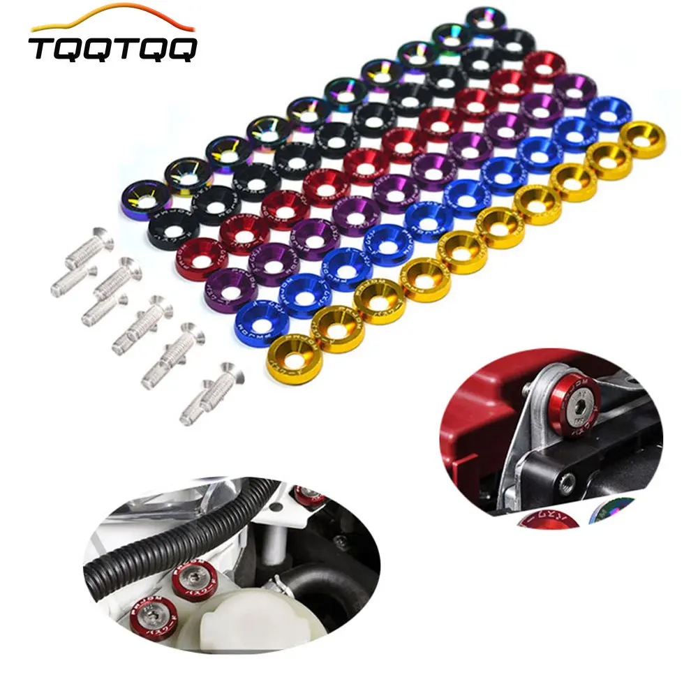 TQQTQQ 1Set CNC Finish Aluminum Gasket Engine Compartment Replacement Kit Fender Washer with 10pcs M6x20mm Bolts