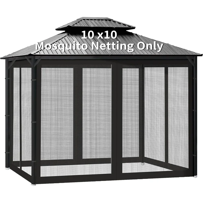 

Universal Replacement Mosquito Netting, 10' x 10' Outdoor Canopy Net Screen 4-Panel Sidewall Gazebo Curtains, with Zippers,