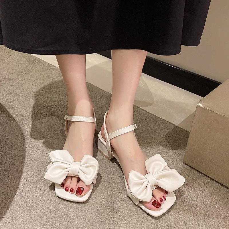 Butterfly knot women's sandals 2024 new summer fashion fairy style matching skirt mid heel shoes women's casual sandals image 5