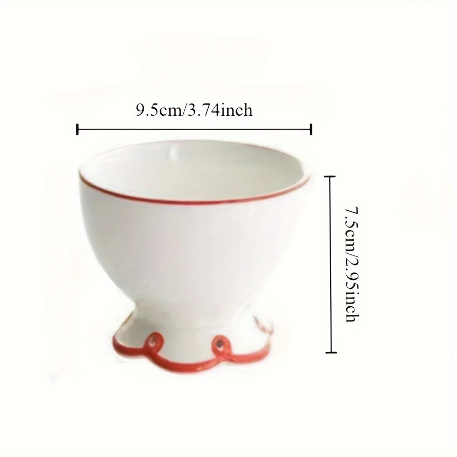 1 PC, creative and cute ceramic high legged bowl, shaped bowl, red border dessert bowl, ice cream bowl, sugar water bowl, baking