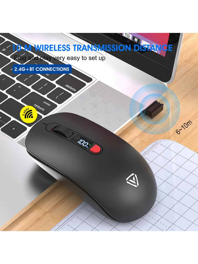 Mysz Bezprzewodowa Bluetooth 2.4G z Inteligentnym Wyświetlaczem Cicha Przenośna Mysz z Cichym Kliknięciem Akumulatorowa Do Komputerów Biurowych Laptopów 2026 — zdjęcie produktu 7
