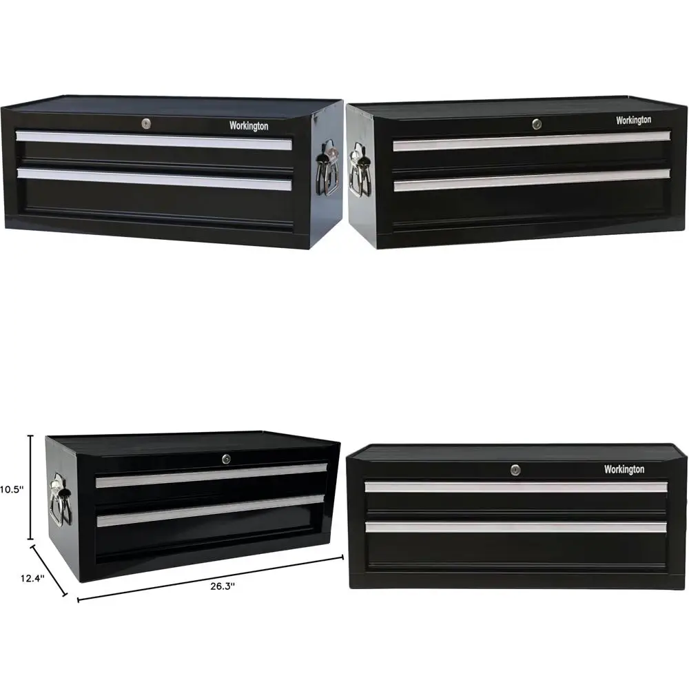 ポータブル2段引き出しメタルツールチェストキャビネット、ボールベアリングスライド付き、26インチ作業台収納