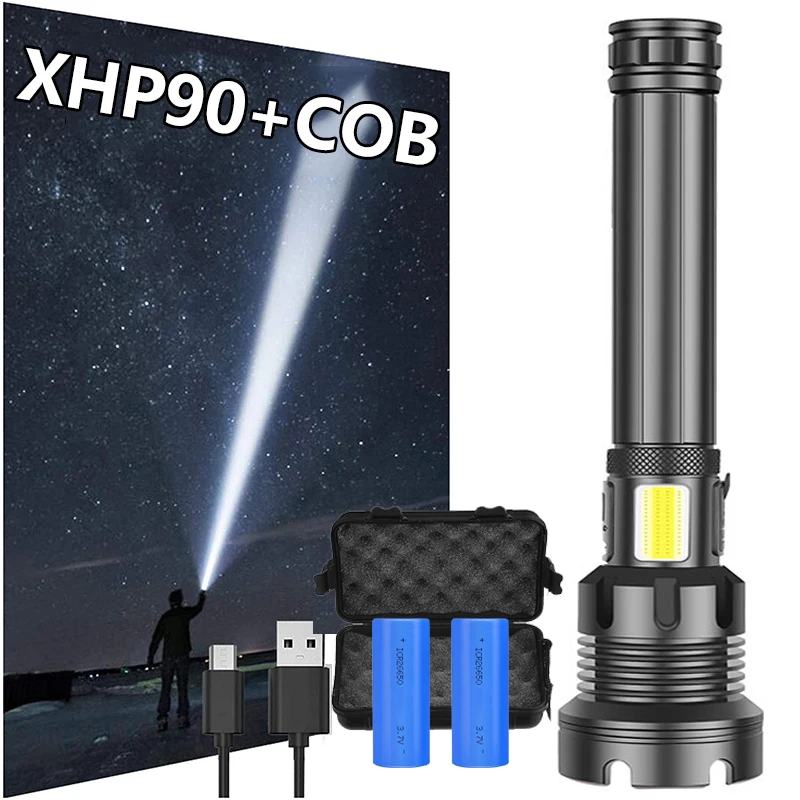 

Super Bright XHP90+COB LED Flashlight USB Rechargeable Flashlights Aluminum Alloy Waterproof Torch for Camping Hiking Fishing