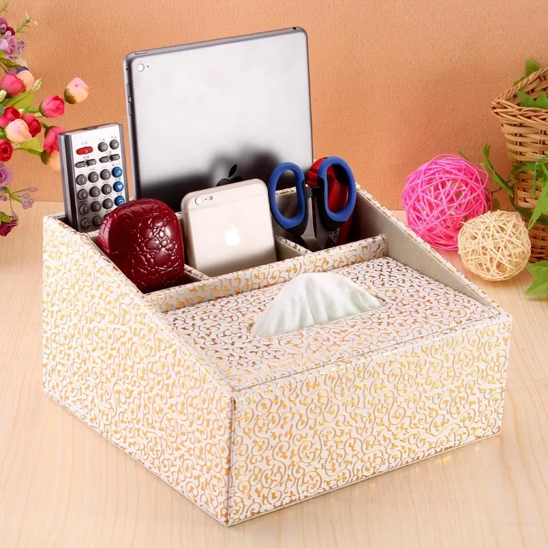 

PU Leather Remote Control Storage Box, Creative Desktop Cosmetic Rack