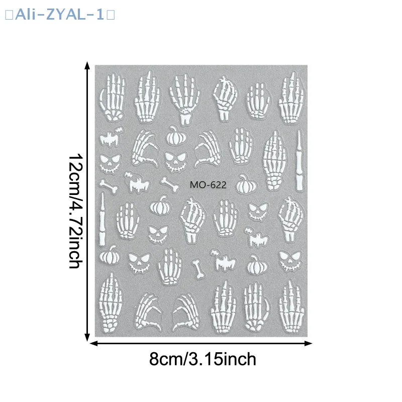 【ZYAL-1】5D Halloween Kerst Nagelstickers Relief Skelet Nagelsticker Halloween Party Manicure Slider