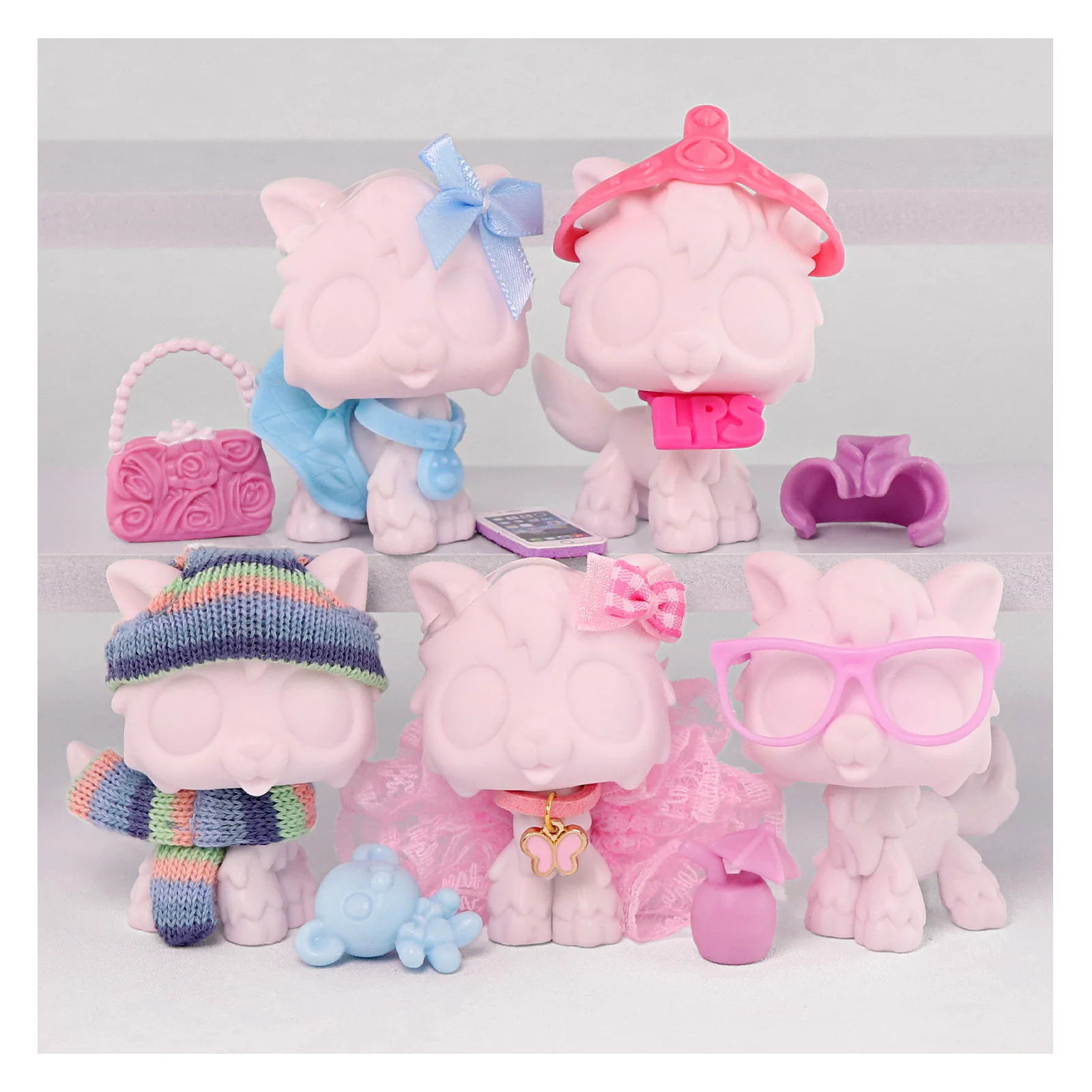 

Minilpsshop Bobble Head Toys Animal 5pcs Wolf White Base And Accessories Painting Toys Gifts for Children for lps