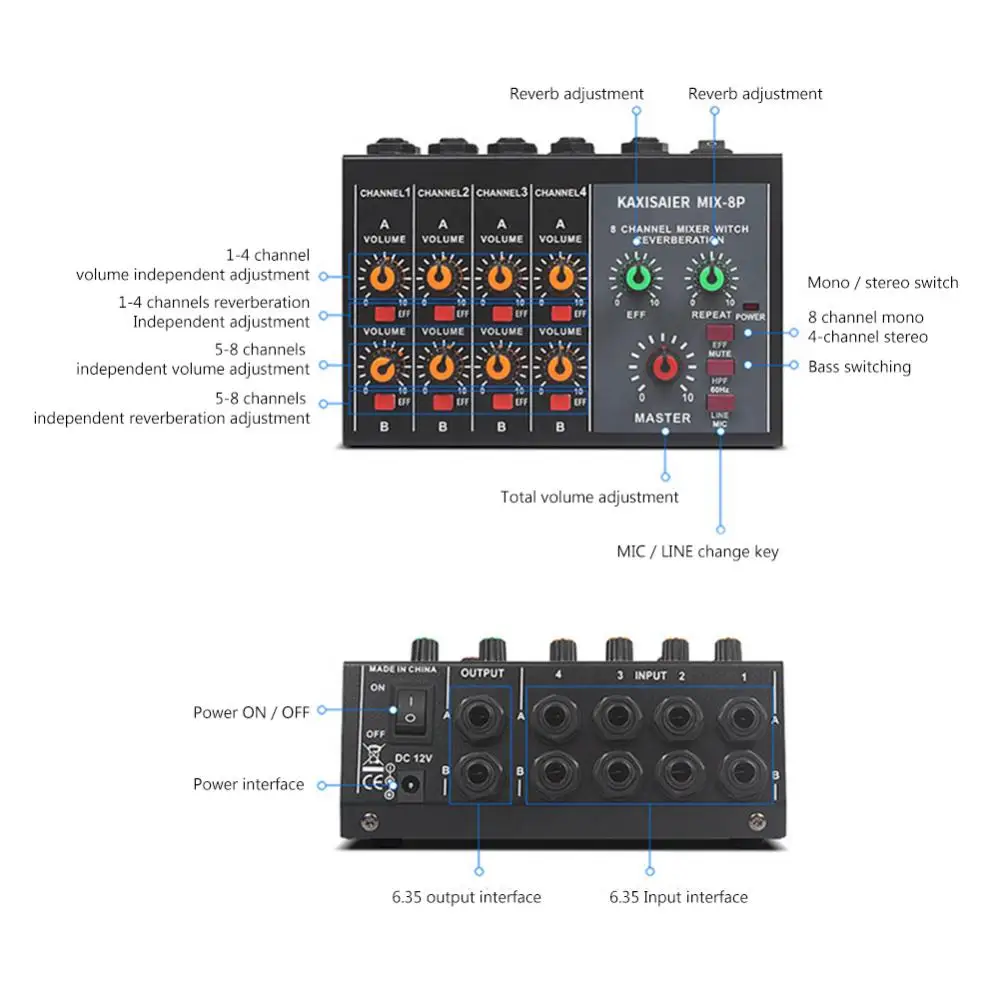 Sound Mixer Professionele Karaoke Mixer 8 Kanaals Studio Audio Dj Mixing Console Versterker Digitale Mini Microfoon Geluidskaart