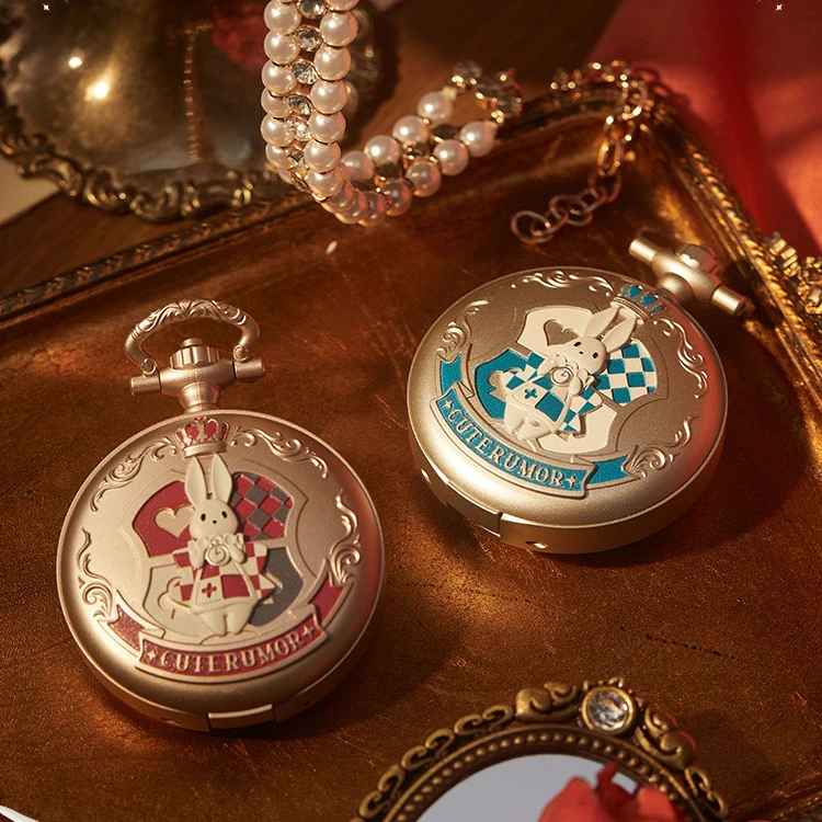 

Pocket Watch Powder Blusher Cute Story Strange Mirror Tea Party Rabbit Matte Repair Natural Shrink Birthday Gift for Girlfriend