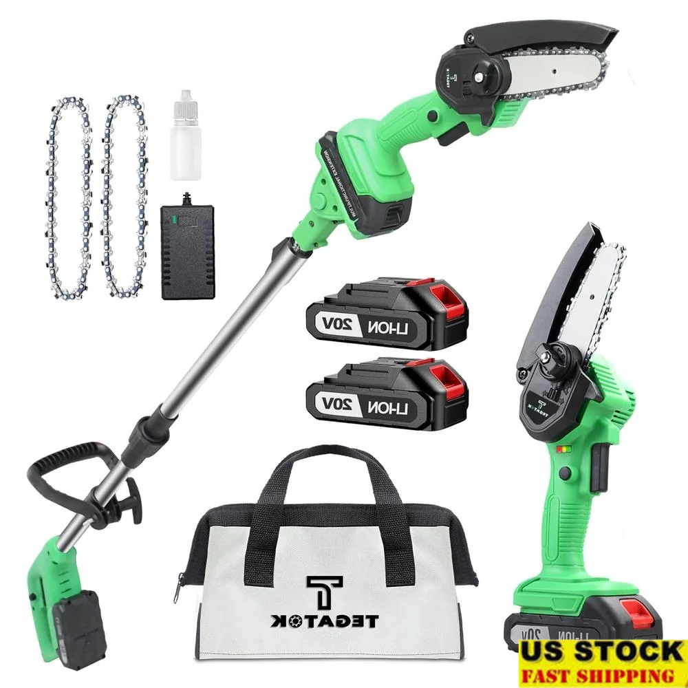 2-in-1 Mini Chainsaw Electric Pole Saw Extension Pole Cordless Pole Chainsaw Battery Powered with 2 Batteries 5.5ft Lightweight