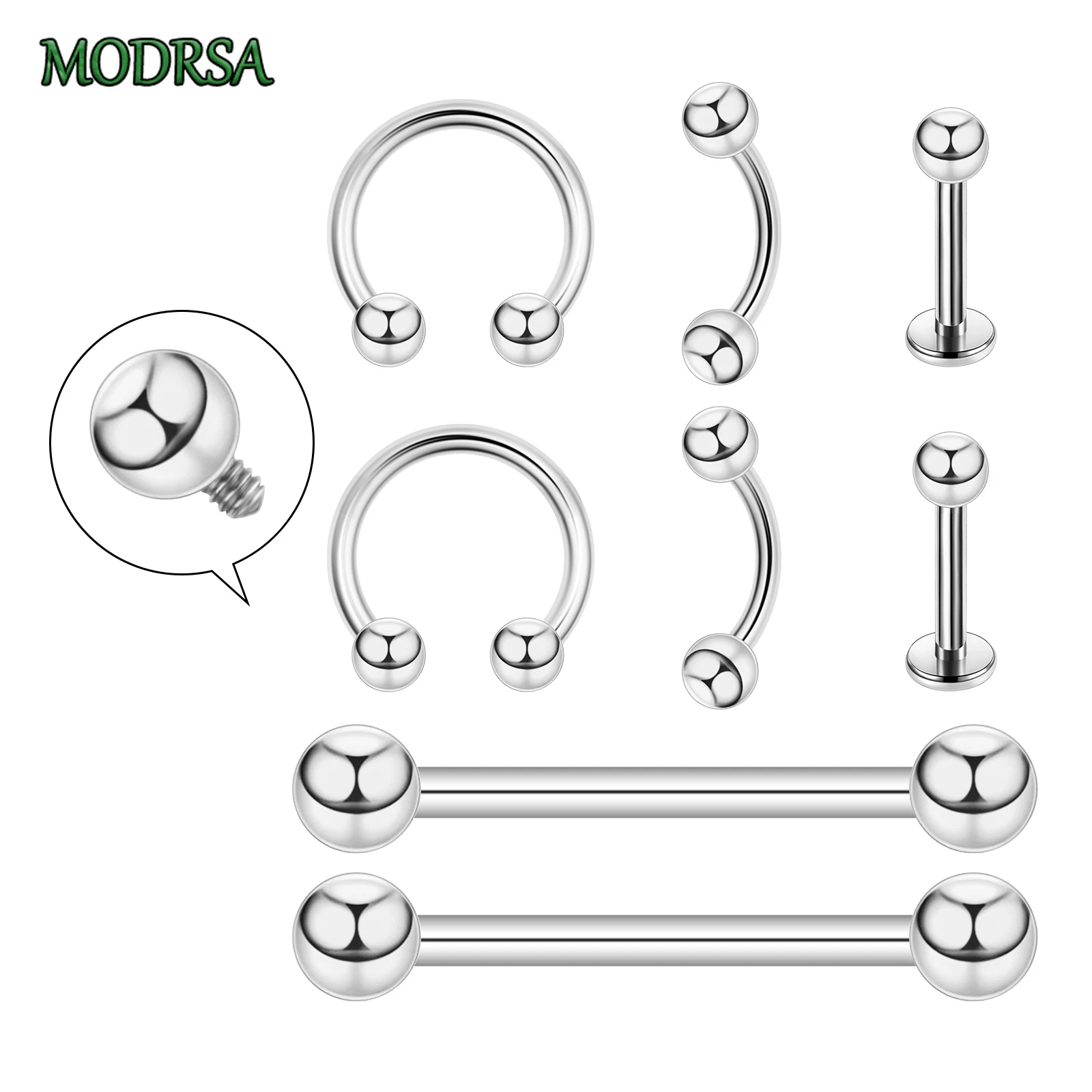 MODRSA 8pcs Stainless Steel Piercing Set Minimalist Classic Nose Ring Eyebrow Nail Earring Punk Multifunctional Piercing Jewelry