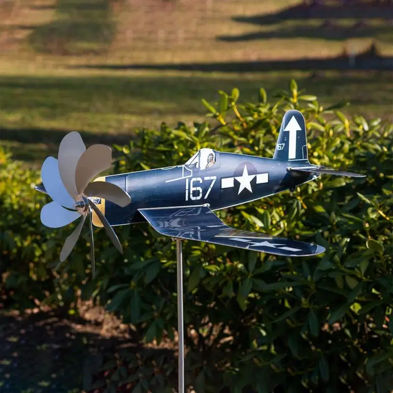 Metal Airplane Windmill Iron Aircraft Wind Spinners Lawn Pinwheel Outdoor Courtyard Wind Catchers Garden Sculpture Decorations