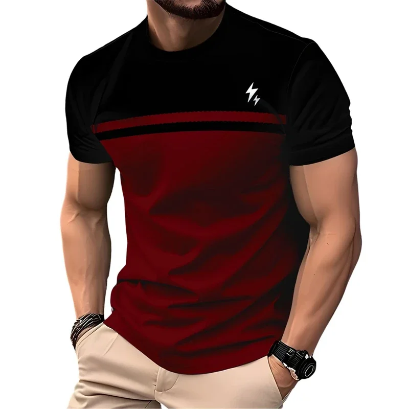 Herren-T-Shirt mit Blitzmuster, kurzärmelig, einfacher Stil, Kontrastfarbe, Rundhalsausschnitt, für den Alltag, lässige Herrenkleidung