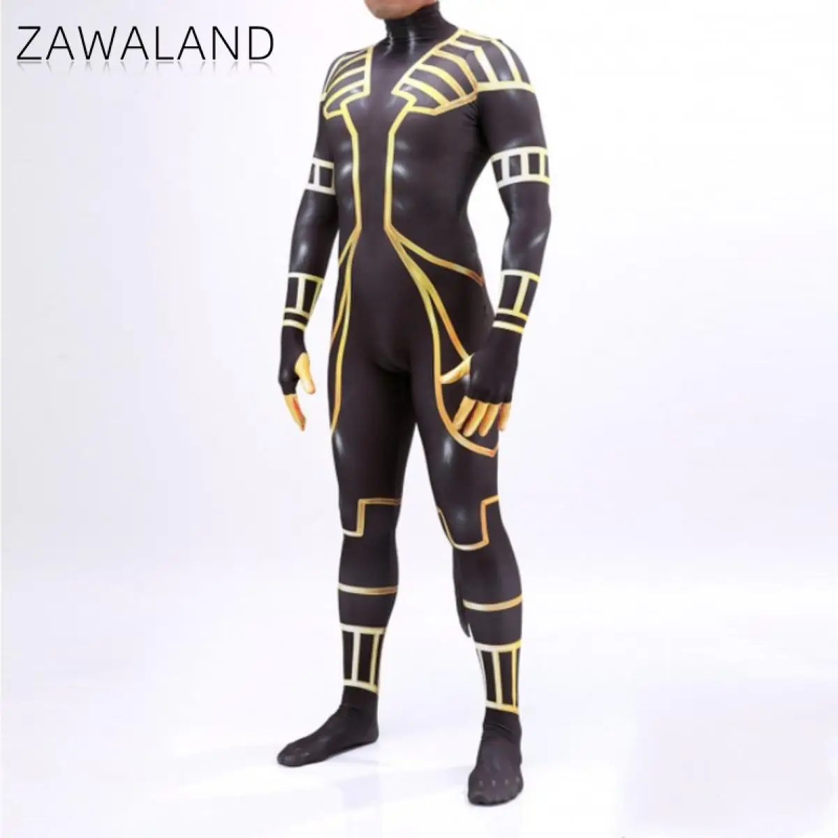 Zawaland Anubis Petsuit Men Cosplay Costume with Tail Carnival Purim Zentai Suit Crotch Zipper Jumpsuit Holiday Party Clothes