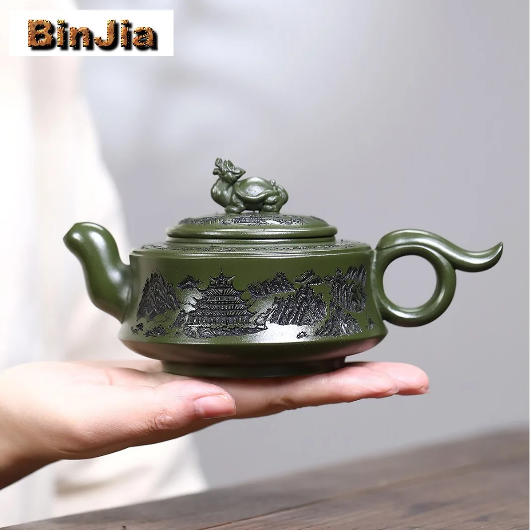 260ml Traditional Yixing Purple Clay Teapot Handmade Dragon Turtle Pot Raw Ore Green Mud Tea Brewing Kettle Chinese Zisha Teaset #2