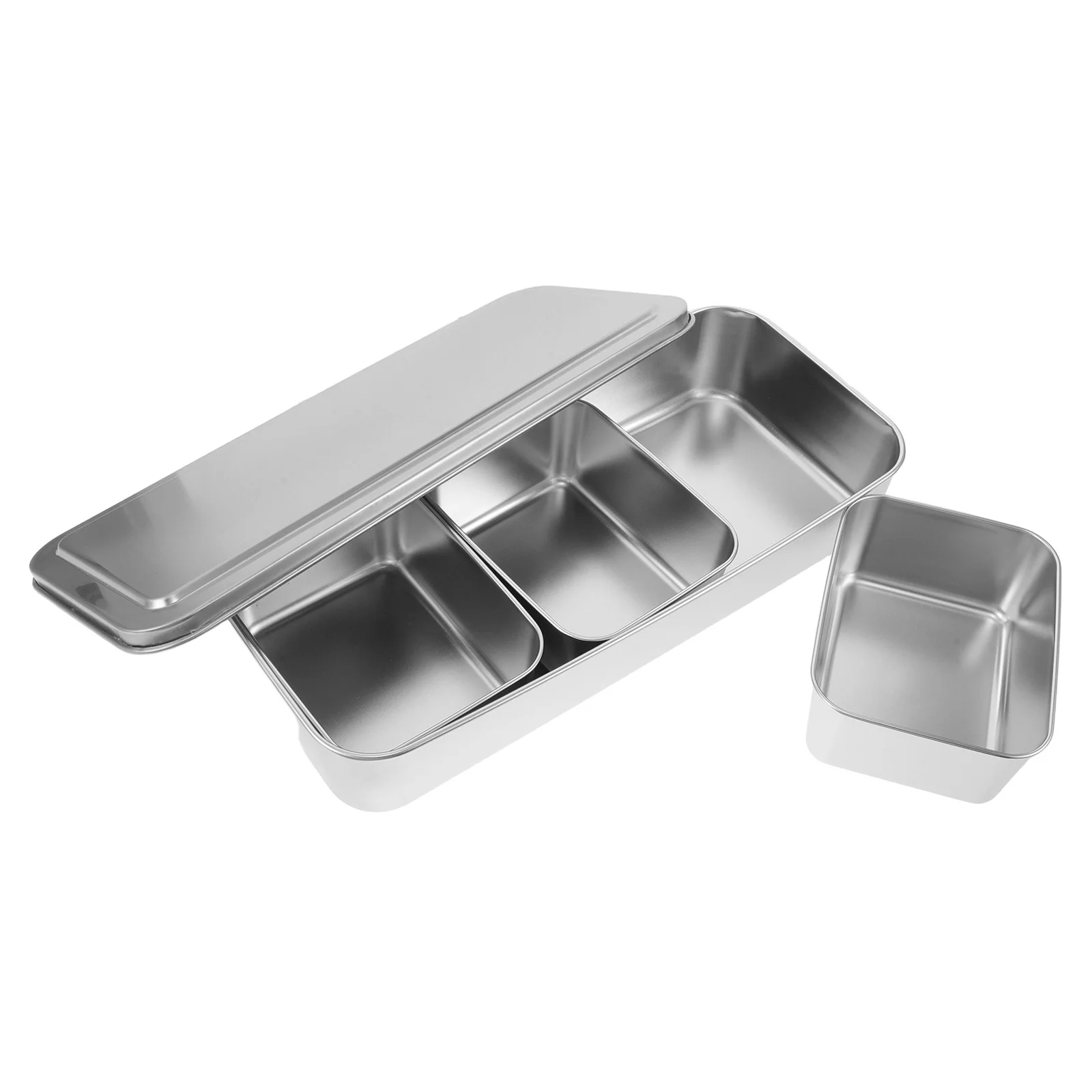 

Stainless Steel 3 Section Spice Box with Lid Compact Condiment Holder Efficient Seasoning Storage for Kitchen Restaurant Picnic
