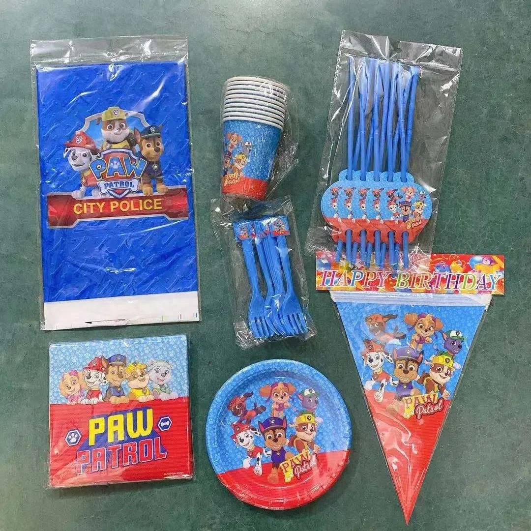 

Paw Patrol Party Decoration for Birthday Party Holiday Puppy Patrol Disposable Tableware Paper Balloons Supplies Set