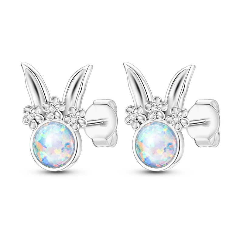 

925 Sterling Silver Earrings Women Sparkling Flower Wreath Rabbit Opal Stud Earring For Anniversary Wedding Jewelry Gifts
