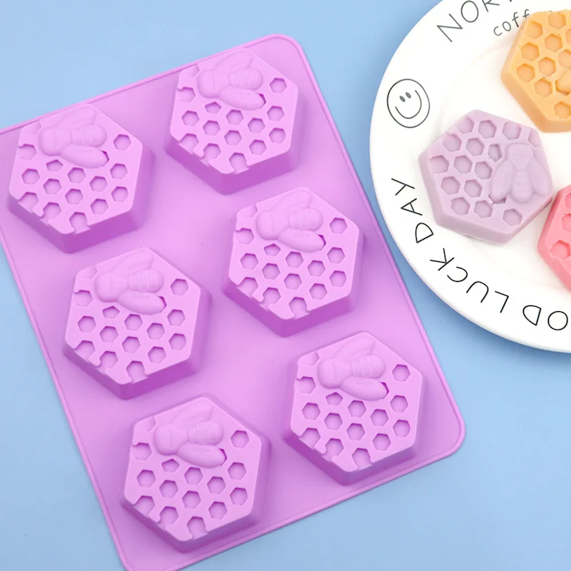 Handmade Soap Silicone Mold 6-Piece Bee Shape Silicone Mold Handmade Soap Mold Homemade Honeycomb DIY Cake Mold Soap Molds