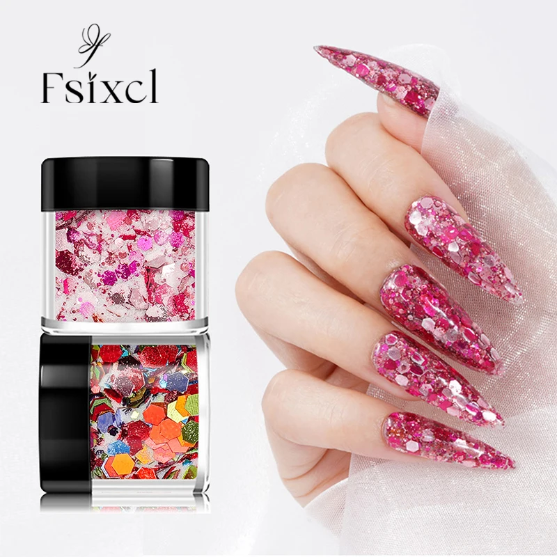 FSIXCL DIpping Colorful Acrylic Powder Nail Art Design Glitter 11 Colors for Professional Manicure DIY Pigment Dust Decor