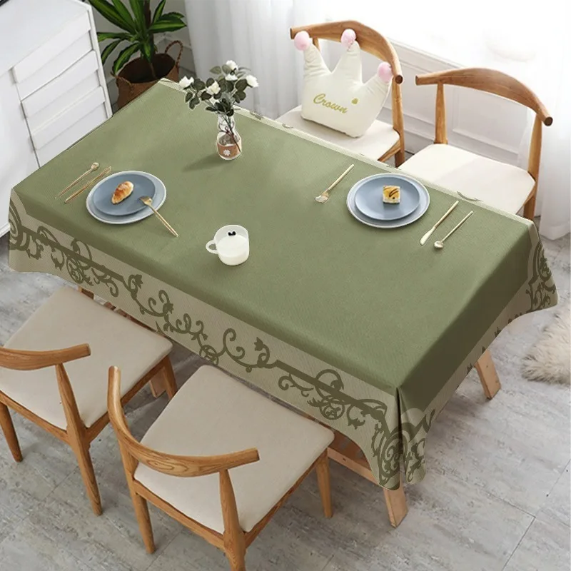 Tablecloth 1 piece - A polyester fabric tablecloth with an olive green vintage lace pattern