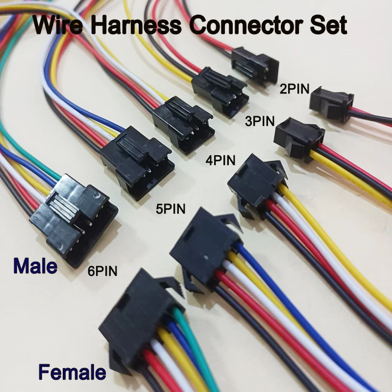 SM Terminal Wire Harness Connector Set 2/3/4/5/6Pin 2.54mmMale Female 20cm Tin-Plated for Electronic Components