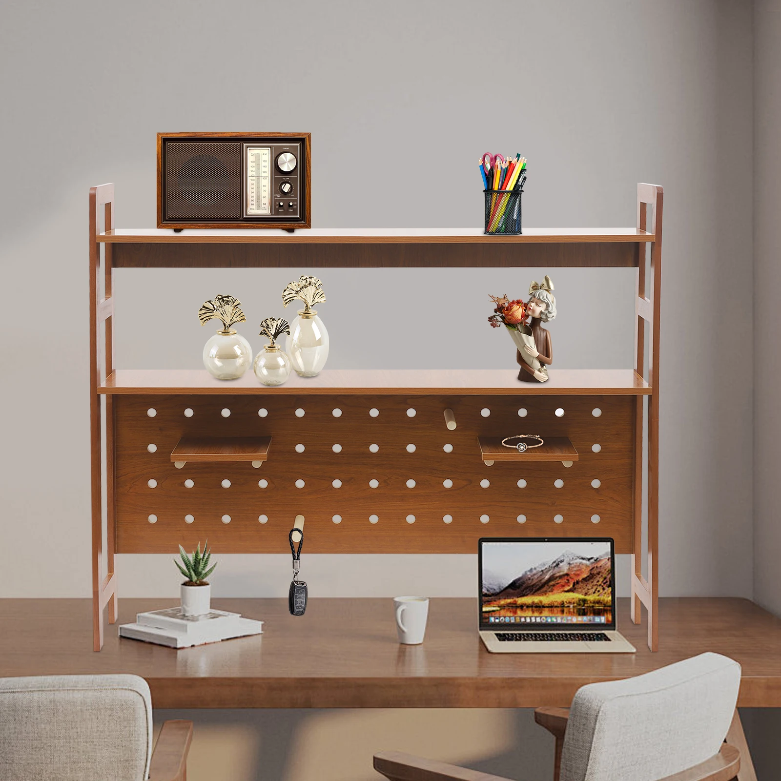 

Wood Computer Desk Bookcase,Multifunction Storage Organizer Shelves Rack for Office Supplies Organizer,Home Decor