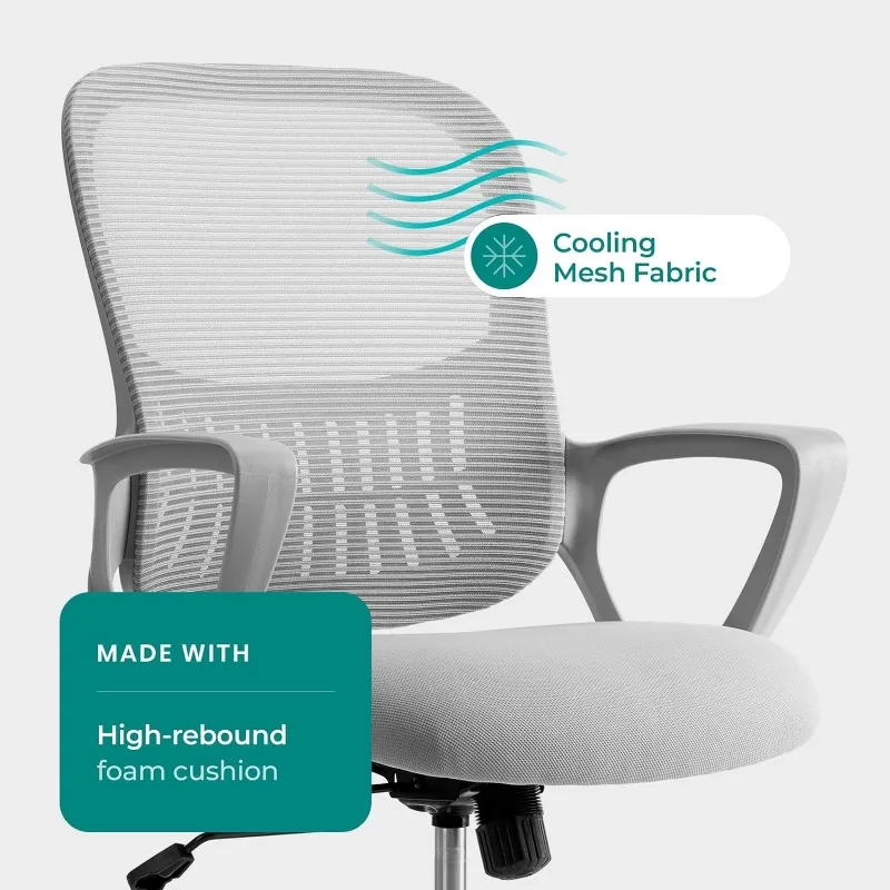 SMUG Office Computer Gaming Desk Chair, Ergonomic Mid-Back Mesh Rolling Work Swivel Task Chairs with Wheels, Comfortable
