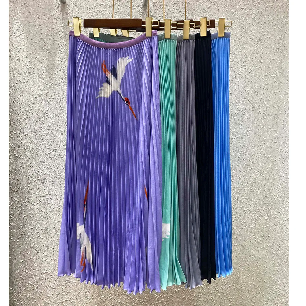 Pleated Printing Set for Women Skirt Set 2025 Summer T-shirt Top Elastic Waist Loose Skirt Fashion Two Piece Sets Polyester