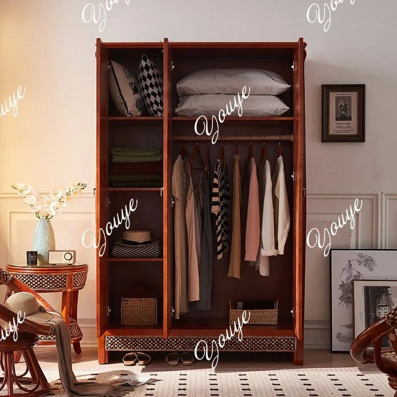 XM Classical Mahogany Three-door Wardrobe Chinese-style Household Bedroom Solid Wood Wardrobe Large-capacity Beech Partition Han