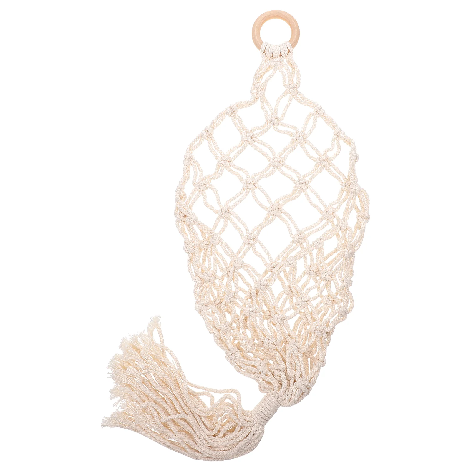 

Macrame Plant Hanger Fruit Storge Basket Cotton Woven Vegetable and Fruit Baskets Space Saver Hanging Pocket for Home Beige