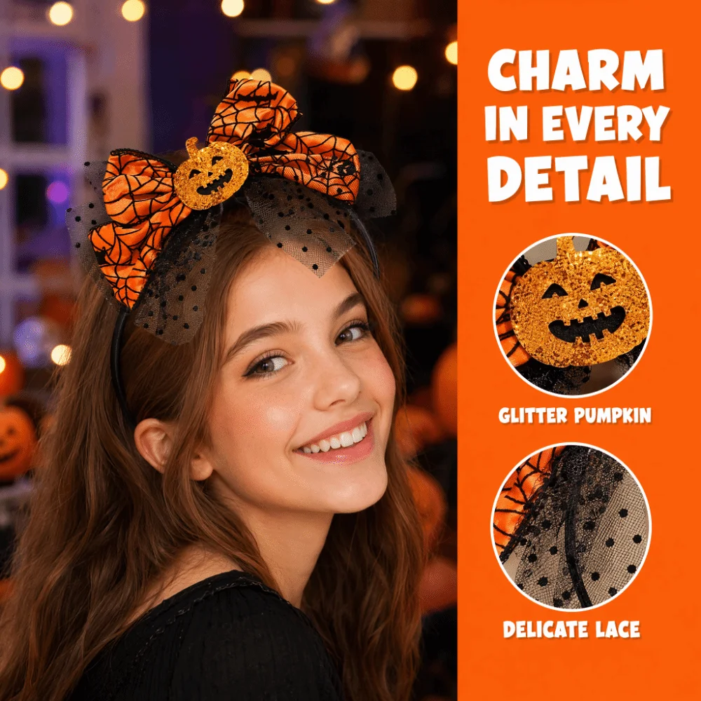 Pointed Hat Halloween Headband Pumpkin Ghost Lace Ribbon Witch Hat Hairband Dress Up Cosplay Props ‌Children's Hair Hoop‌