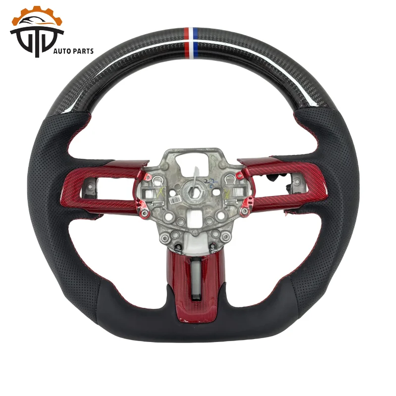 Car Suppliers Glossy Carbon Fiber Steering Wheel With Perforated Leather For Ford Mustang 2010