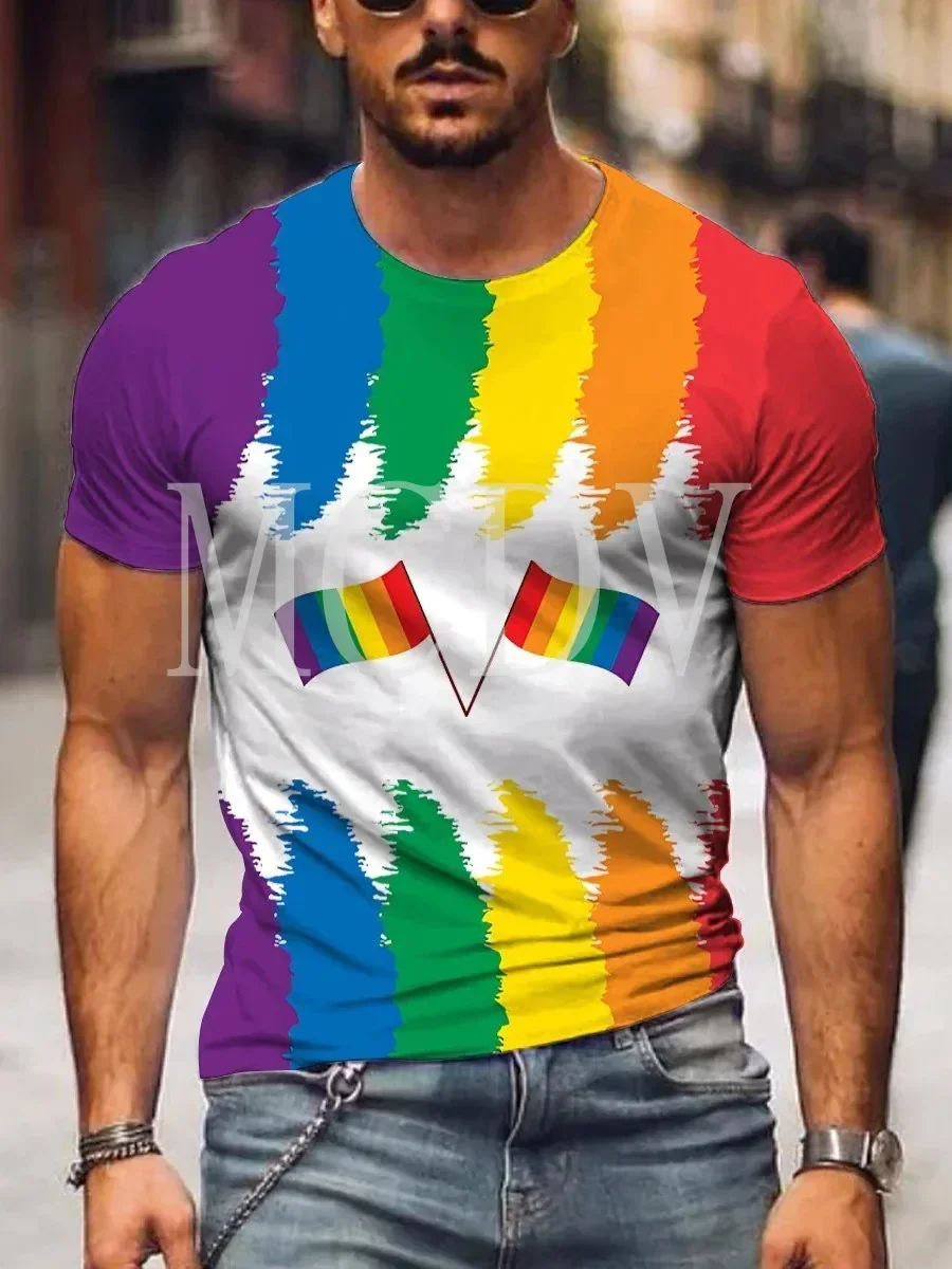 2023 Summer Men's Printed Casual Crew Neck Short Sleeve T-Shirt Bear Pride Flag3D Printed T Shirt image 3