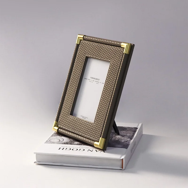 Modern Luxury Woven Texture Leather Picture Frame - Elegant Decorative Tabletop Frame for Bedroom and Home Decor