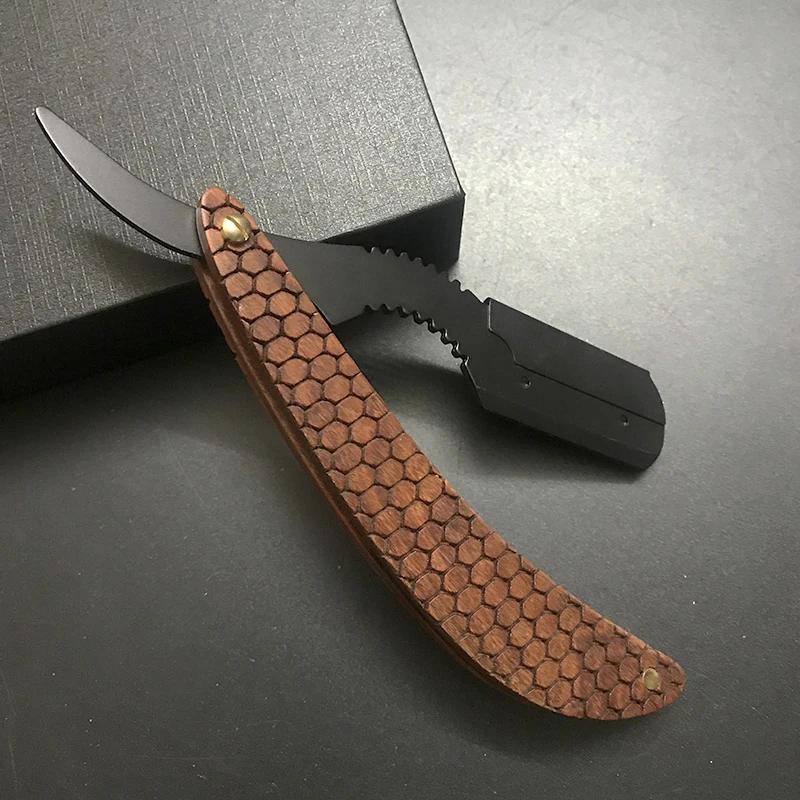 wood handle blade shaving razors professional manual barber shaver eyebrow razor men's replaceable blade shaving razor men gift